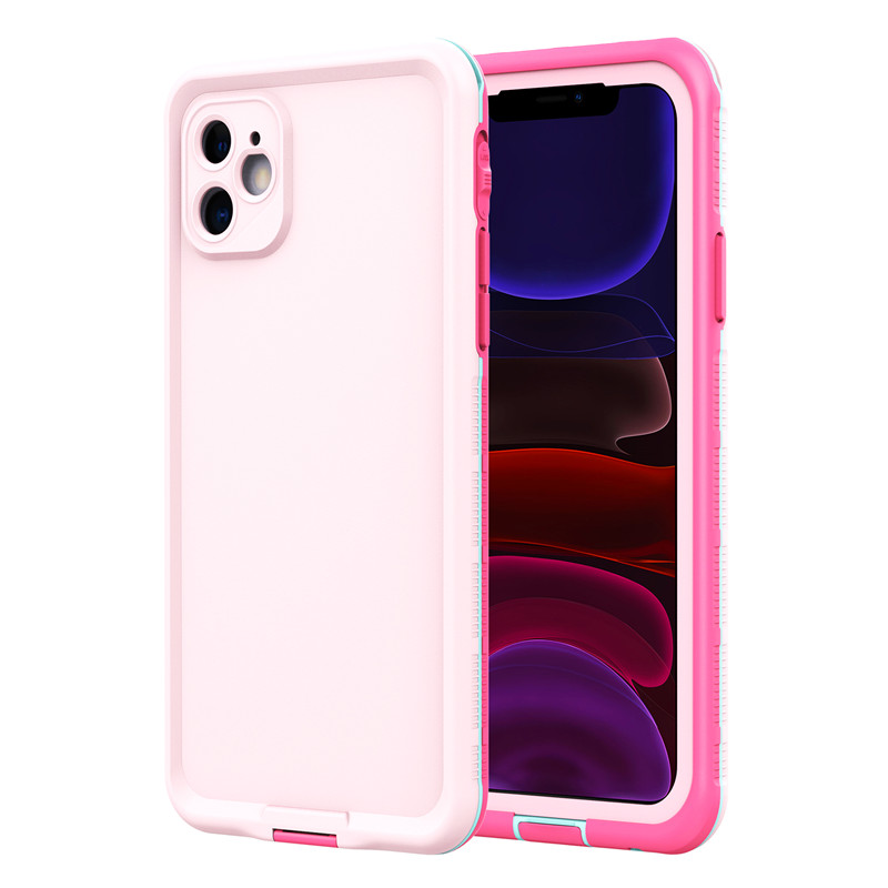 โทรศัพท์มือถือกันน้ำเปลือกสีชมพูกับฝาหลังสีทึบเหมาะสำหรับ iPhone
