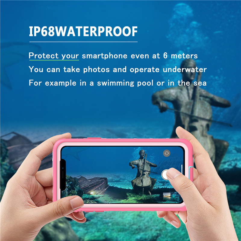 เคสกันน้ำกระเป๋ากันฝุ่น iphone 11 pro max เคส drycase เคสโทรศัพท์มือถือกันน้ำ (สีชมพู) พร้อมฝาหลังโปร่งใส